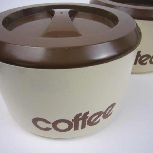 Sterilite 4 pc Vintage Beige / Brown Canisters: Coffee, Tea, Sugar, Flour - Used - Picture 5 of 16